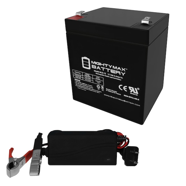 Mighty Max Battery 12V 5AH Battery for StrikeIt2 Panic Controller With 12V 1Amp Charger MAX3492371 - main